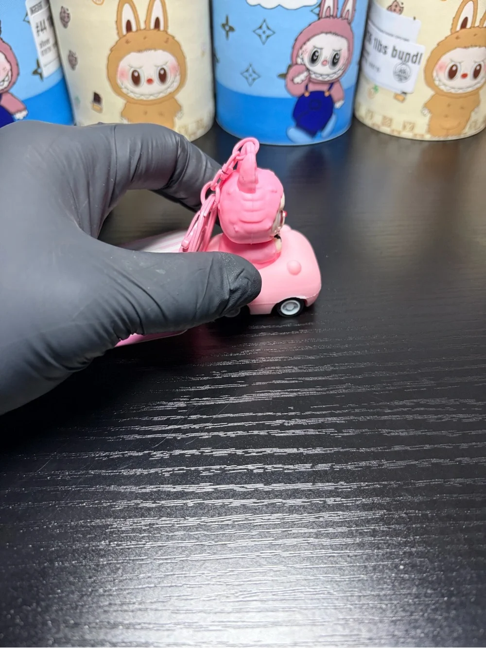 Cute Pink Labubu Pull-Back-N-Go Car Keychain/ Bag Charm (See Video)